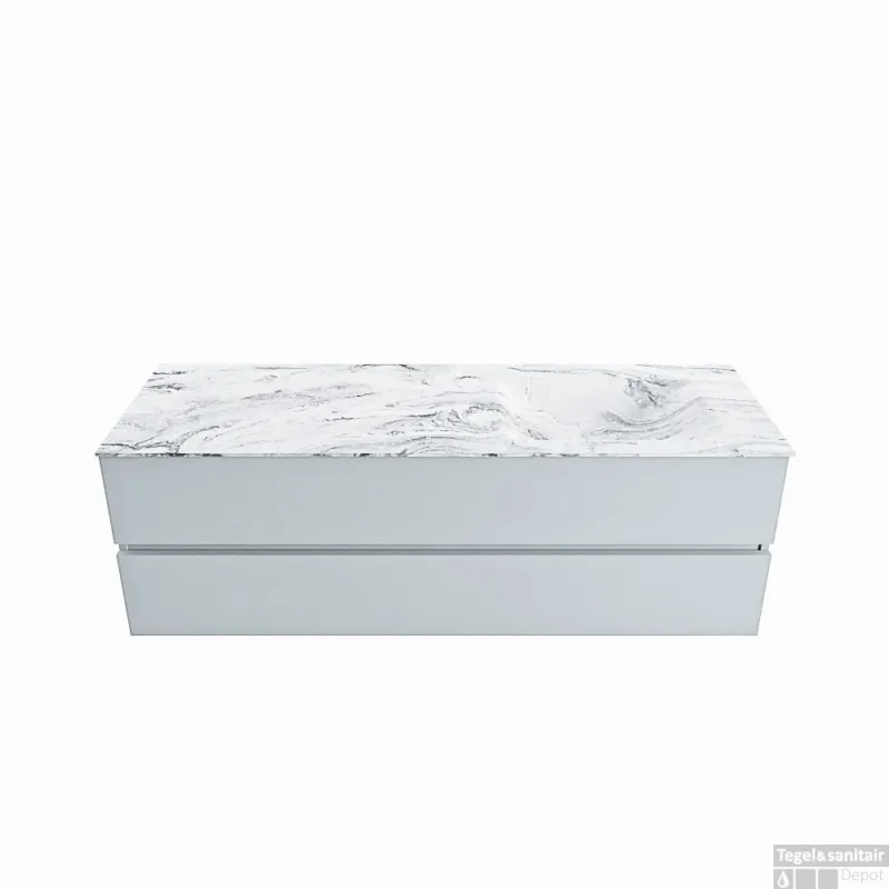 Betaalbaar MONDIAZ VICA-DLUX 150cm badmeubel onderkast Clay 2 lades. Inbouw wastafel CLOUD rechts zonder kraangat, kleur Glace.