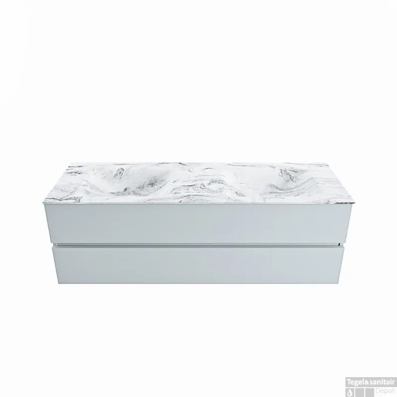 Must-Have MONDIAZ VICA-DLUX 150cm badmeubel onderkast Clay 2 lades. Inbouw wastafel CLOUD dubbel zonder kraangat, kleur Glace.