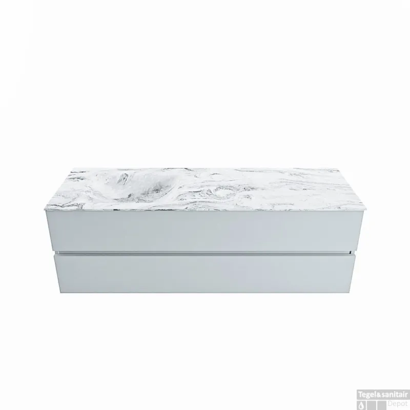 Koop Vandaag MONDIAZ VICA-DLUX 150cm badmeubel onderkast Clay 2 lades. Inbouw wastafel CLOUD links 1 kraangat, kleur Glace.