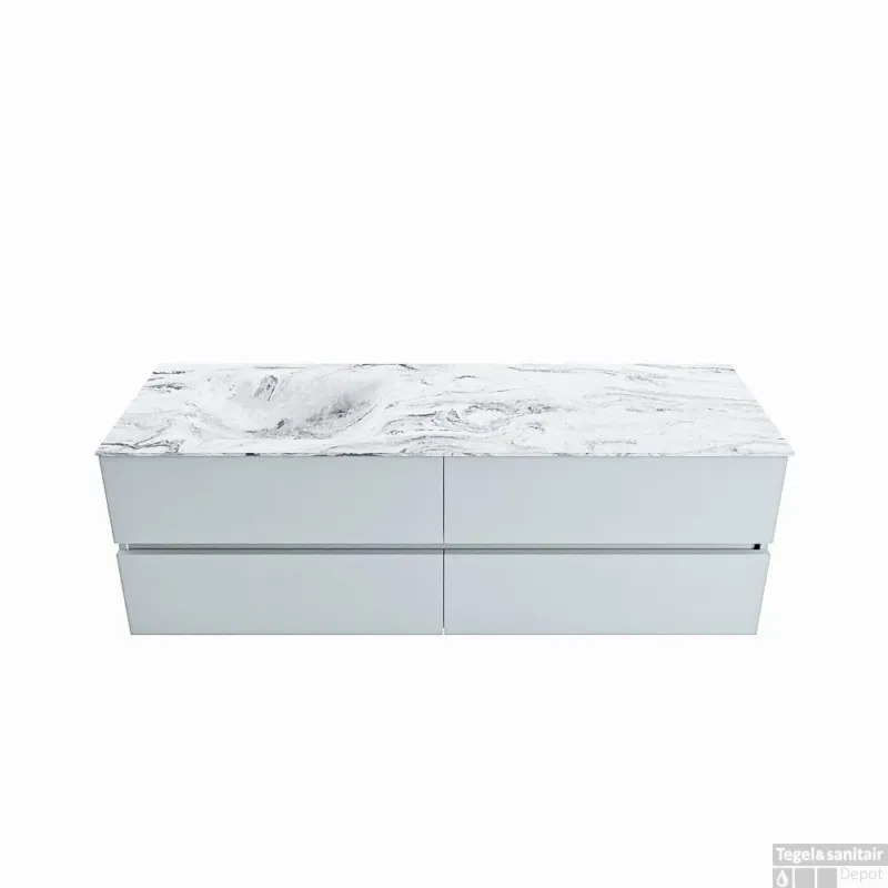 MONDIAZ VICA-DLUX 150cm badmeubel onderkast Clay 4 lades. Inbouw wastafel CLOUD links 1 kraangat, kleur Glace. Betrouwbaar