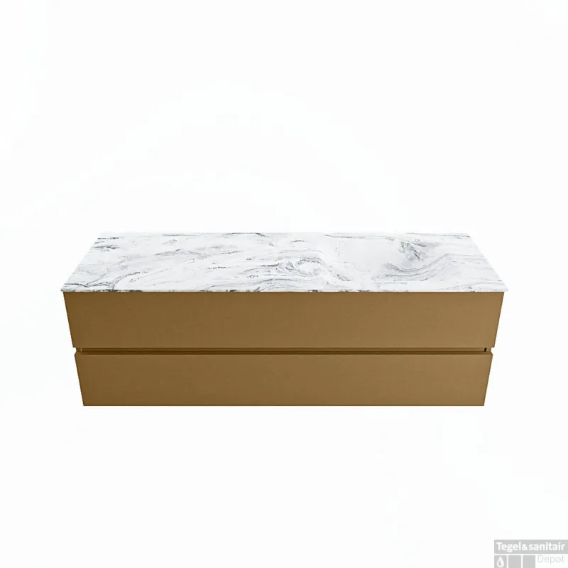 Gecertificeerd MONDIAZ VICA-DLUX 150cm badmeubel onderkast Oro 2 lades. Inbouw wastafel CLOUD rechts zonder kraangat, kleur Glace.