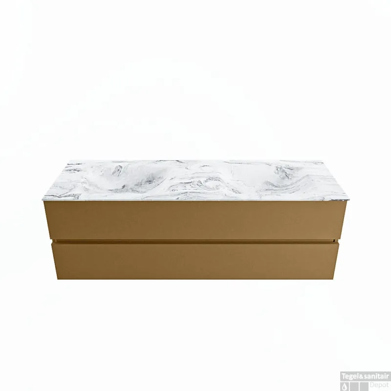 MONDIAZ VICA-DLUX 150cm badmeubel onderkast Oro 2 lades. Inbouw wastafel CLOUD dubbel zonder kraangat, kleur Glace. Alleen Vandaag