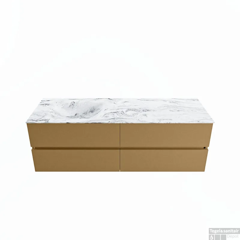 Direct Verzonden MONDIAZ VICA-DLUX 150cm badmeubel onderkast Oro 4 lades. Inbouw wastafel CLOUD links 1 kraangat, kleur Glace.