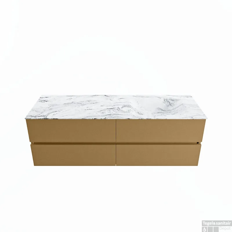 Fabrieksprijs MONDIAZ VICA-DLUX 150cm badmeubel onderkast Oro 4 lades. Inbouw wastafel CLOUD rechts 1 kraangat, kleur Glace.
