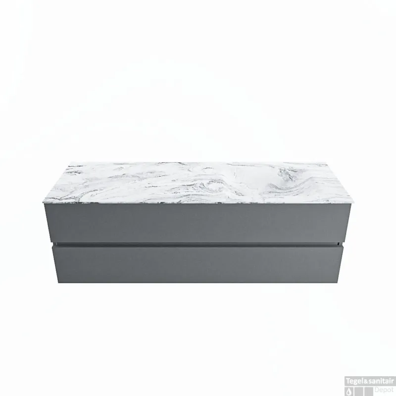 Lage Prijs MONDIAZ VICA-DLUX 150cm badmeubel onderkast Plata 2 lades. Inbouw wastafel CLOUD rechts 1 kraangat, kleur Glace.