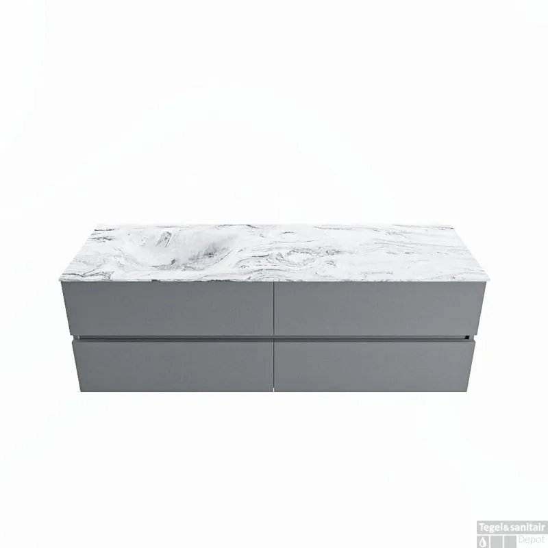 Voordeelprijs MONDIAZ VICA-DLUX 150cm badmeubel onderkast Plata 4 lades. Inbouw wastafel CLOUD links zonder kraangat, kleur Glace.