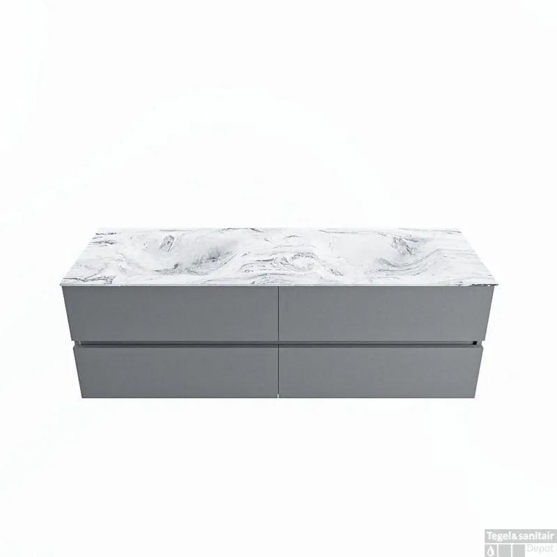 Aanbieding MONDIAZ VICA-DLUX 150cm badmeubel onderkast Plata 4 lades. Inbouw wastafel CLOUD dubbel zonder kraangat, kleur Glace.