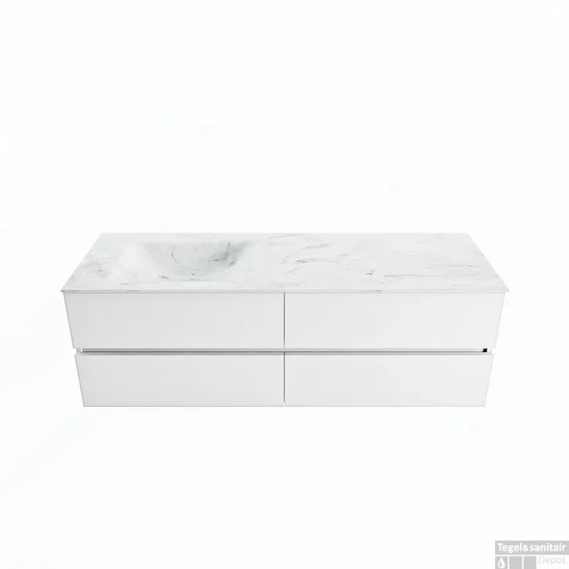 Beste Prijs MONDIAZ VICA-DLUX 150cm badmeubel onderkast Talc 4 lades. Inbouw wastafel CLOUD links 1 kraangat, kleur Opalo.