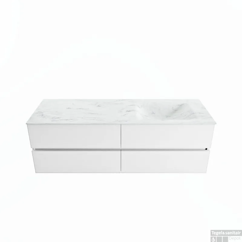 Lage Prijs MONDIAZ VICA-DLUX 150cm badmeubel onderkast Talc 4 lades. Inbouw wastafel CLOUD rechts 1 kraangat, kleur Opalo.