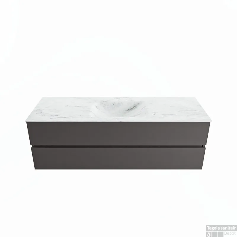 Dagaanbieding MONDIAZ VICA-DLUX 150cm badmeubel onderkast Dark grey 2 lades. Inbouw wastafel CLOUD midden 1 kraangat, kleur Opalo.