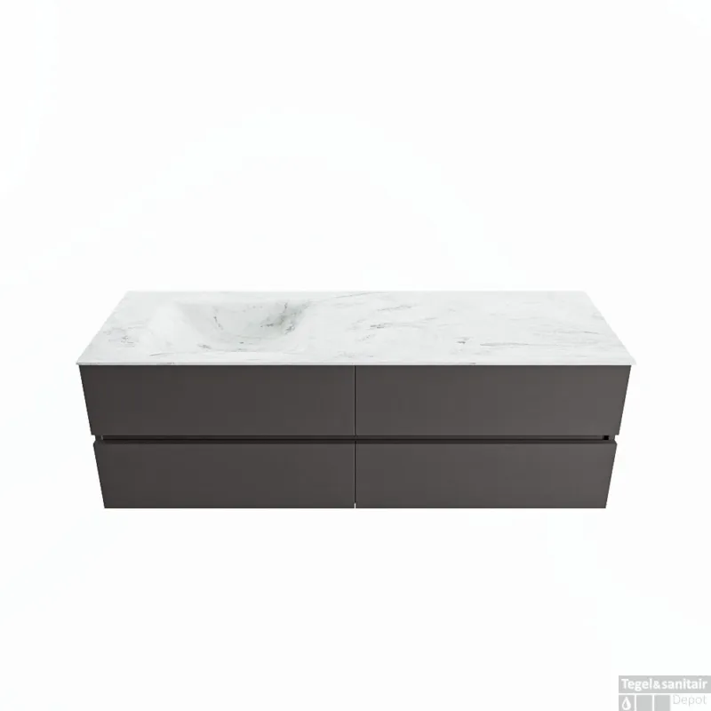 Weekendaanbieding MONDIAZ VICA-DLUX 150cm badmeubel onderkast Dark grey 4 lades. Inbouw wastafel CLOUD links zonder kraangat, kleur Opalo.