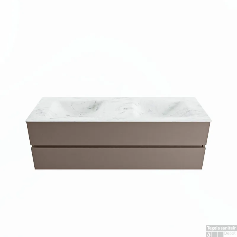 Bestseller MONDIAZ VICA-DLUX 150cm badmeubel onderkast Smoke 2 lades. Inbouw wastafel CLOUD dubbel zonder kraangat, kleur Opalo.
