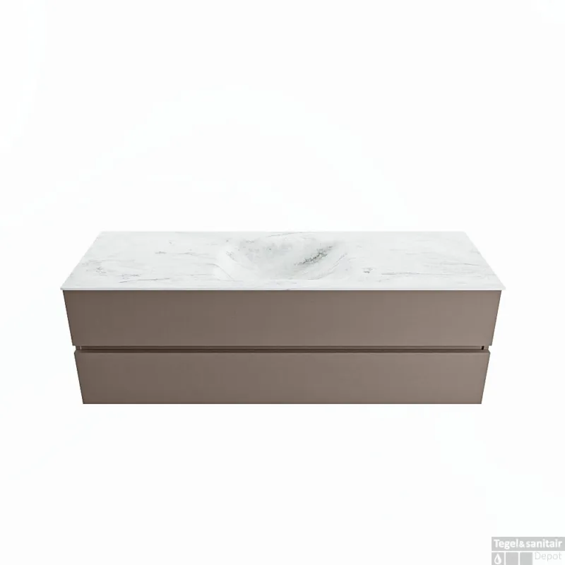 MONDIAZ VICA-DLUX 150cm badmeubel onderkast Smoke 2 lades. Inbouw wastafel CLOUD midden 1 kraangat, kleur Opalo. Express Levering