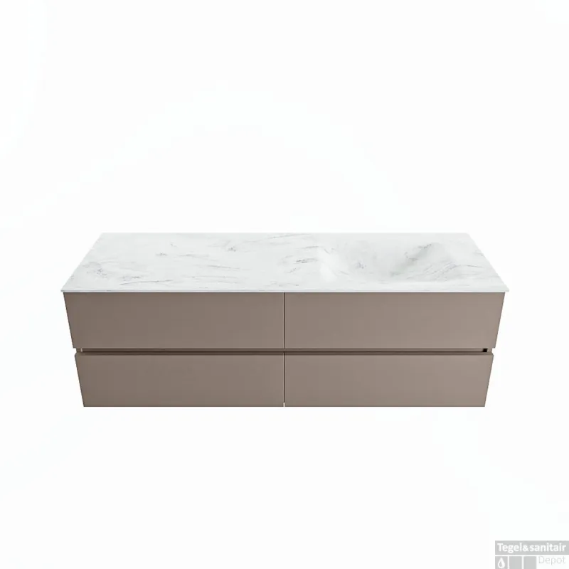 Must-Have MONDIAZ VICA-DLUX 150cm badmeubel onderkast Smoke 4 lades. Inbouw wastafel CLOUD rechts 1 kraangat, kleur Opalo.