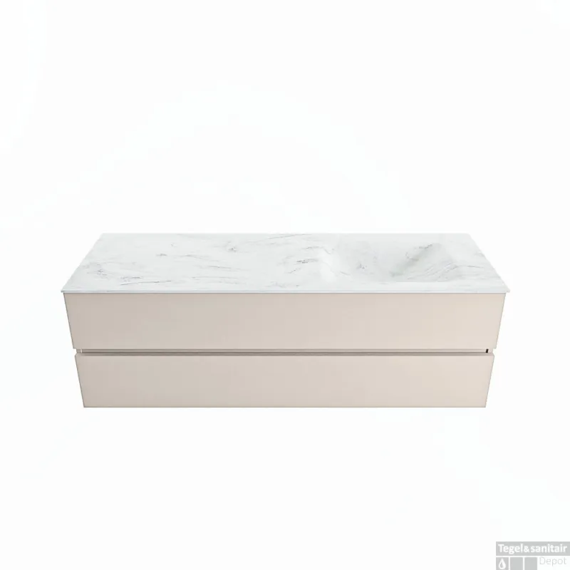 MONDIAZ VICA-DLUX 150cm badmeubel onderkast Linen 2 lades. Inbouw wastafel CLOUD rechts zonder kraangat, kleur Opalo. Betaalbaar