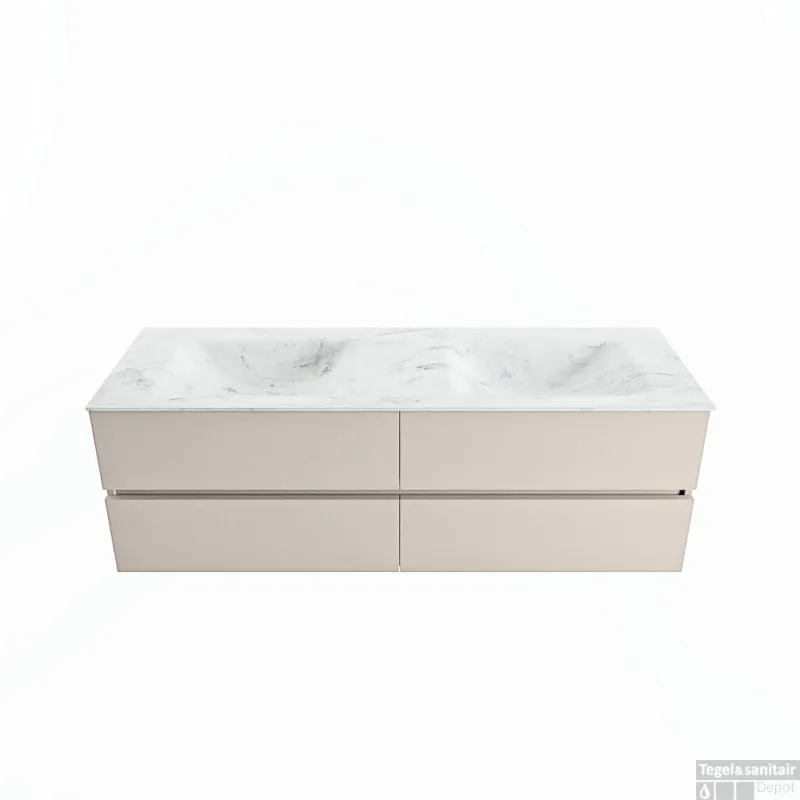 MONDIAZ VICA-DLUX 150cm badmeubel onderkast Linen 4 lades. Inbouw wastafel CLOUD dubbel zonder kraangat, kleur Opalo. Koop Vandaag