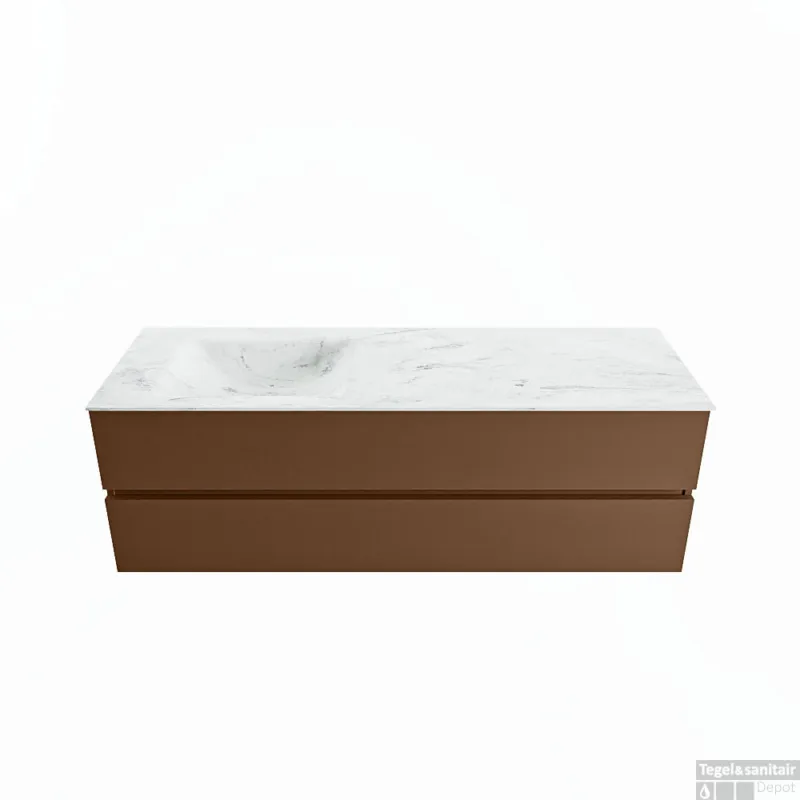 Bestel Nu MONDIAZ VICA-DLUX 150cm badmeubel onderkast Rust 2 lades. Inbouw wastafel CLOUD links zonder kraangat, kleur Opalo.