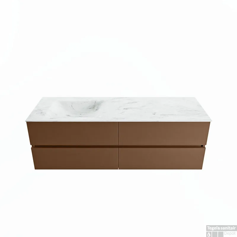 MONDIAZ VICA-DLUX 150cm badmeubel onderkast Rust 4 lades. Inbouw wastafel CLOUD links 1 kraangat, kleur Opalo. Fabrieksprijs