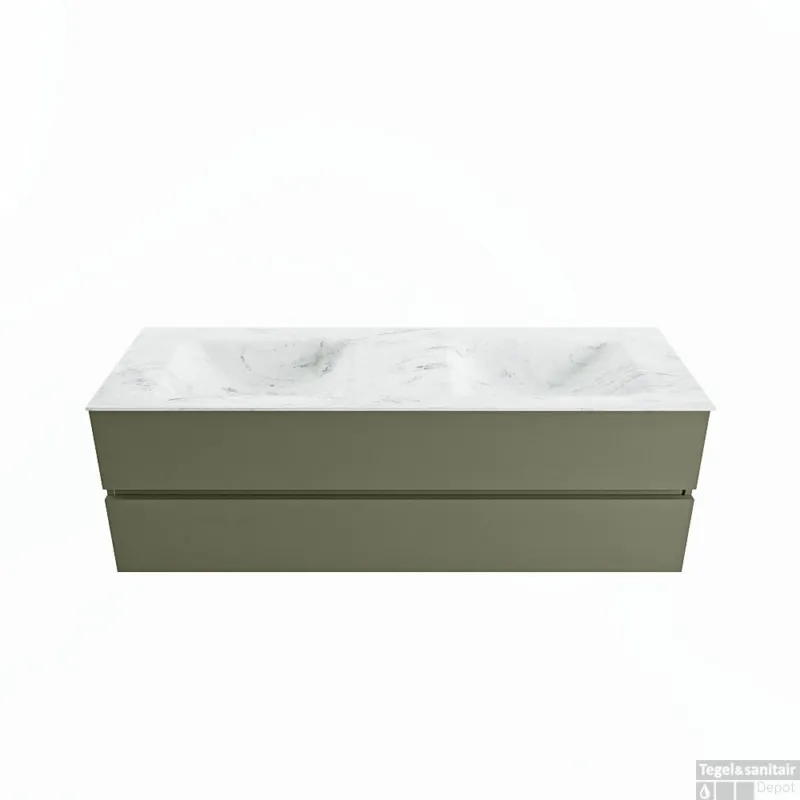 MONDIAZ VICA-DLUX 150cm badmeubel onderkast Army 2 lades. Inbouw wastafel CLOUD dubbel zonder kraangat, kleur Opalo. Flitsaanbieding