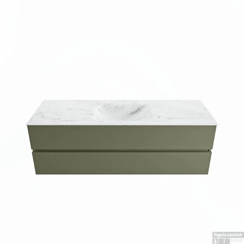 Koop Vandaag MONDIAZ VICA-DLUX 150cm badmeubel onderkast Army 2 lades. Inbouw wastafel CLOUD midden 1 kraangat, kleur Opalo.