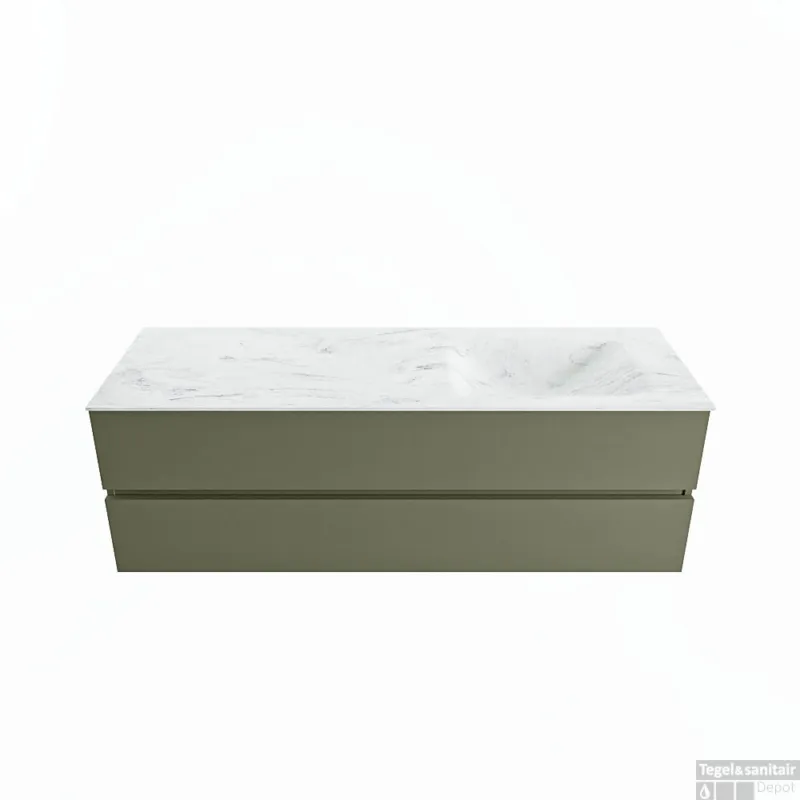 MONDIAZ VICA-DLUX 150cm badmeubel onderkast Army 2 lades. Inbouw wastafel CLOUD rechts 1 kraangat, kleur Opalo. Koopje
