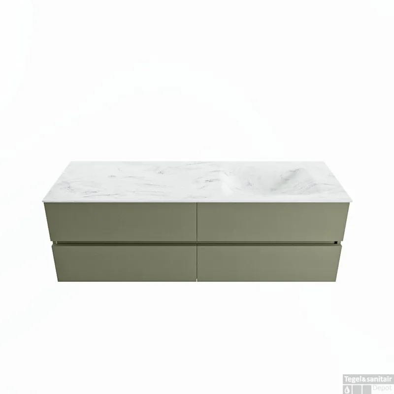 MONDIAZ VICA-DLUX 150cm badmeubel onderkast Army 4 lades. Inbouw wastafel CLOUD rechts 1 kraangat, kleur Opalo. Lage Kosten