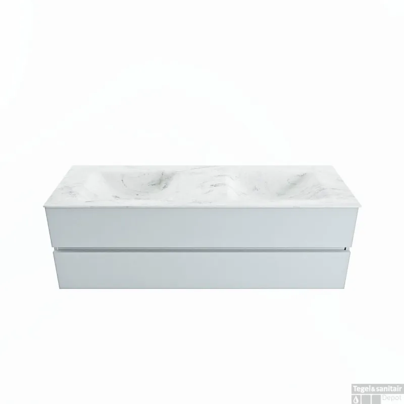 Veilige Betaling MONDIAZ VICA-DLUX 150cm badmeubel onderkast Clay 2 lades. Inbouw wastafel CLOUD dubbel zonder kraangat, kleur Opalo.