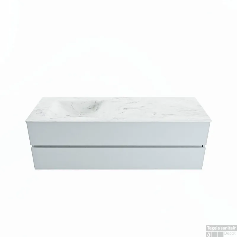 Dagaanbieding MONDIAZ VICA-DLUX 150cm badmeubel onderkast Clay 2 lades. Inbouw wastafel CLOUD links 1 kraangat, kleur Opalo.