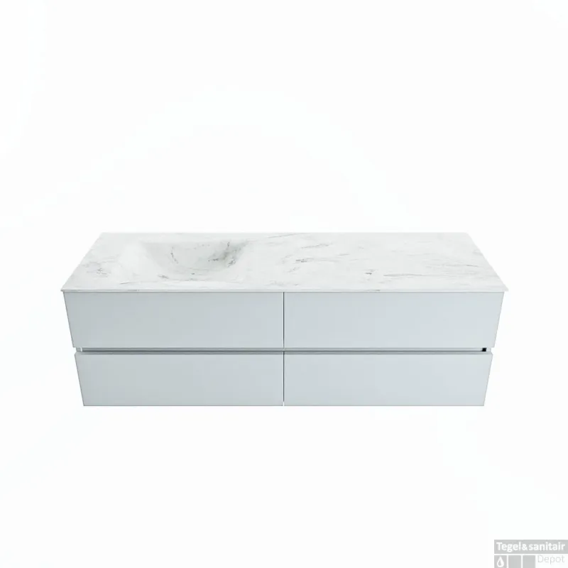 Laatste Versie MONDIAZ VICA-DLUX 150cm badmeubel onderkast Clay 4 lades. Inbouw wastafel CLOUD links zonder kraangat, kleur Opalo.