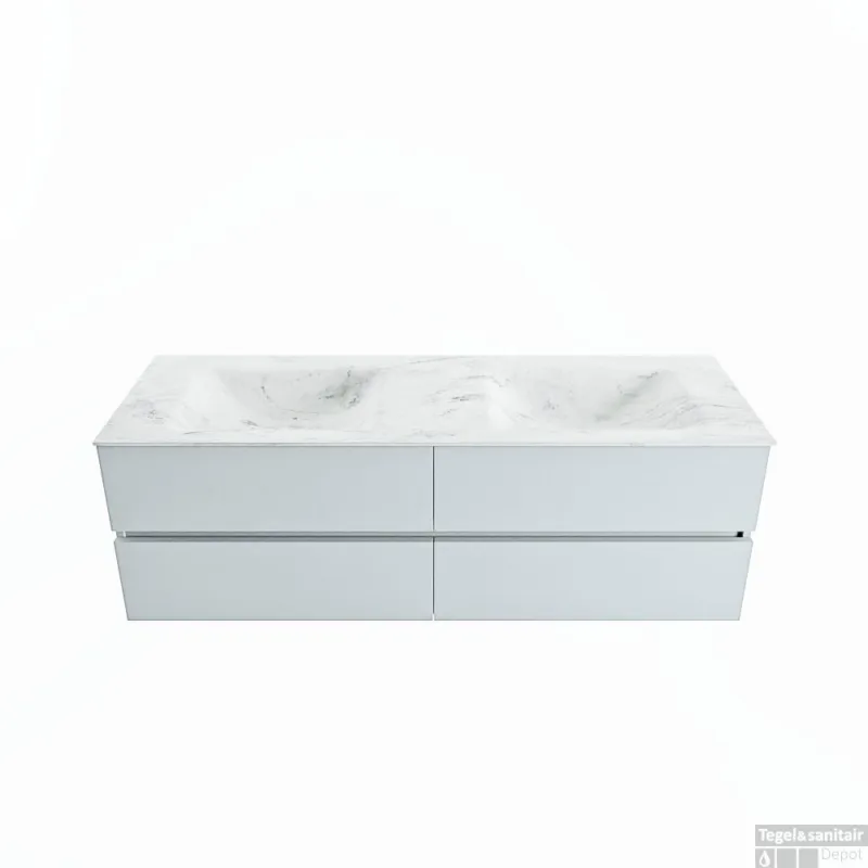 Merkproduct MONDIAZ VICA-DLUX 150cm badmeubel onderkast Clay 4 lades. Inbouw wastafel CLOUD dubbel zonder kraangat, kleur Opalo.