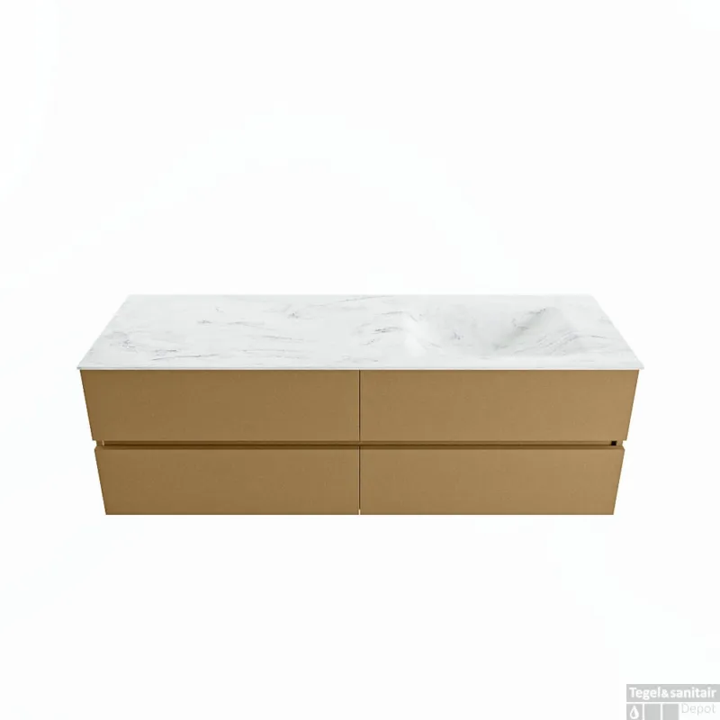 Korting MONDIAZ VICA-DLUX 150cm badmeubel onderkast Oro 4 lades. Inbouw wastafel CLOUD rechts 1 kraangat, kleur Opalo.
