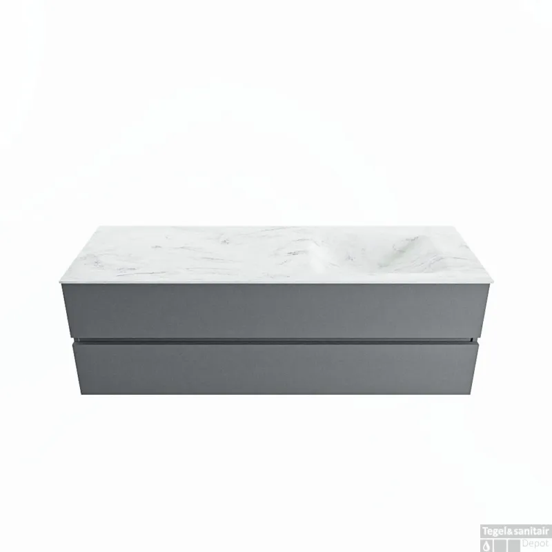 Dagaanbieding MONDIAZ VICA-DLUX 150cm badmeubel onderkast Plata 2 lades. Inbouw wastafel CLOUD rechts zonder kraangat, kleur Opalo.