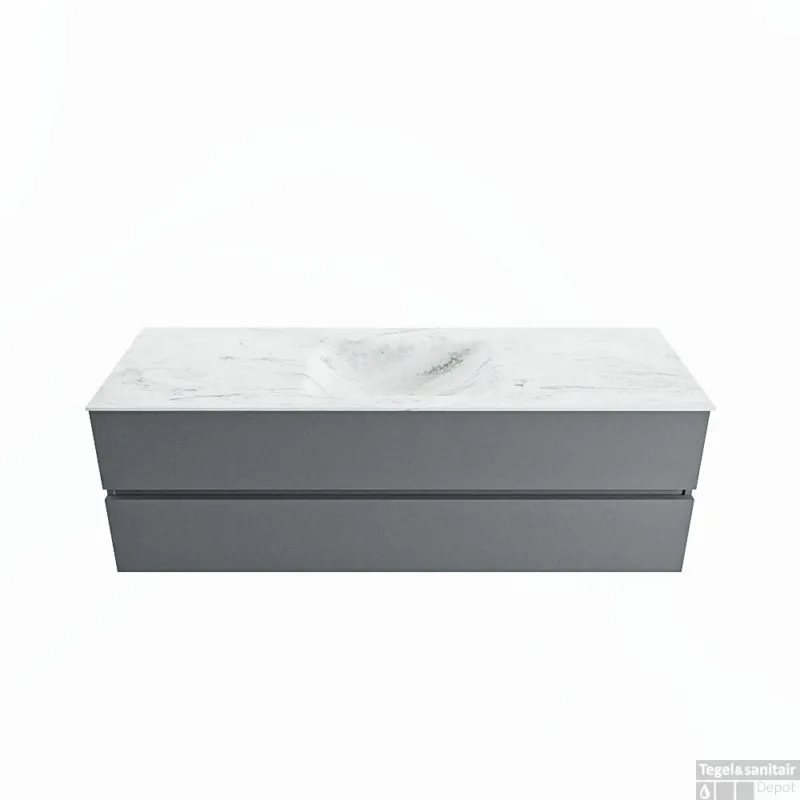 Exclusieve Aanbieding MONDIAZ VICA-DLUX 150cm badmeubel onderkast Plata 2 lades. Inbouw wastafel CLOUD midden 1 kraangat, kleur Opalo.
