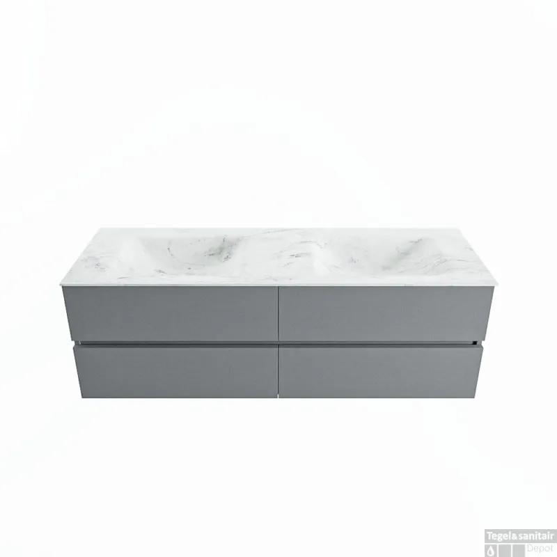 Weekendaanbieding MONDIAZ VICA-DLUX 150cm badmeubel onderkast Plata 4 lades. Inbouw wastafel CLOUD dubbel zonder kraangat, kleur Opalo.