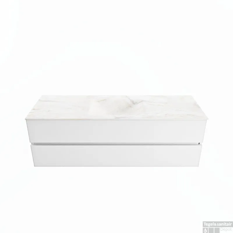 Lage Kosten MONDIAZ VICA-DLUX 150cm badmeubel onderkast Talc 2 lades. Inbouw wastafel CLOUD midden zonder kraangat, kleur Ostra.