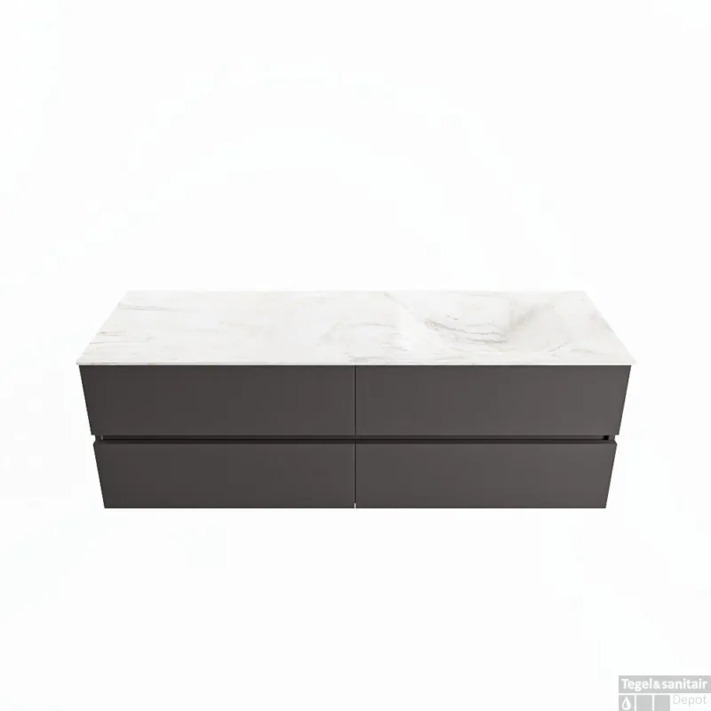 Finale Uitverkoop MONDIAZ VICA-DLUX 150cm badmeubel onderkast Dark grey 4 lades. Inbouw wastafel CLOUD rechts zonder kraangat, kleur Ostra.