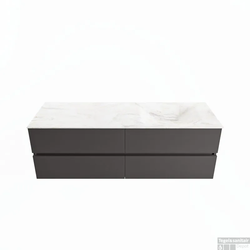 Korting MONDIAZ VICA-DLUX 150cm badmeubel onderkast Dark grey 4 lades. Inbouw wastafel CLOUD rechts 1 kraangat, kleur Ostra.