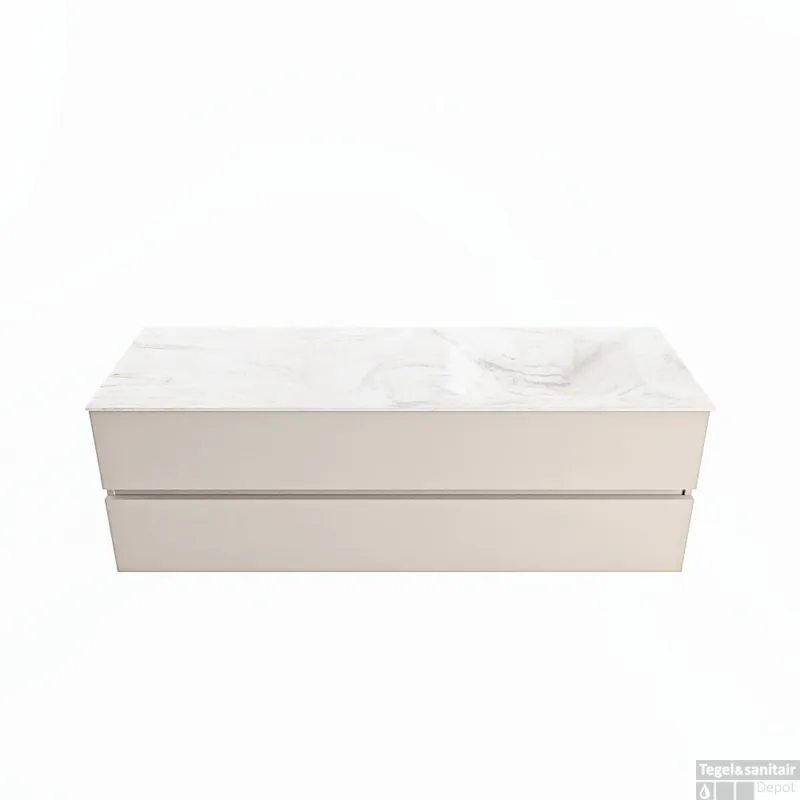 Laatste Versie MONDIAZ VICA-DLUX 150cm badmeubel onderkast Linen 2 lades. Inbouw wastafel CLOUD rechts zonder kraangat, kleur Ostra.