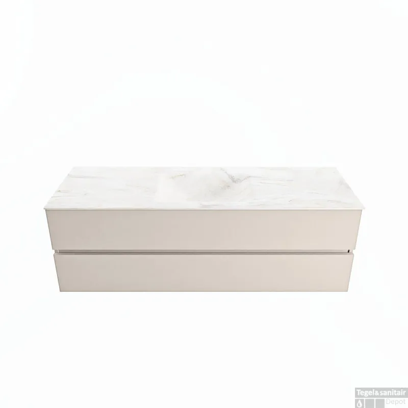 Favoriet MONDIAZ VICA-DLUX 150cm badmeubel onderkast Linen 2 lades. Inbouw wastafel CLOUD midden 1 kraangat, kleur Ostra.