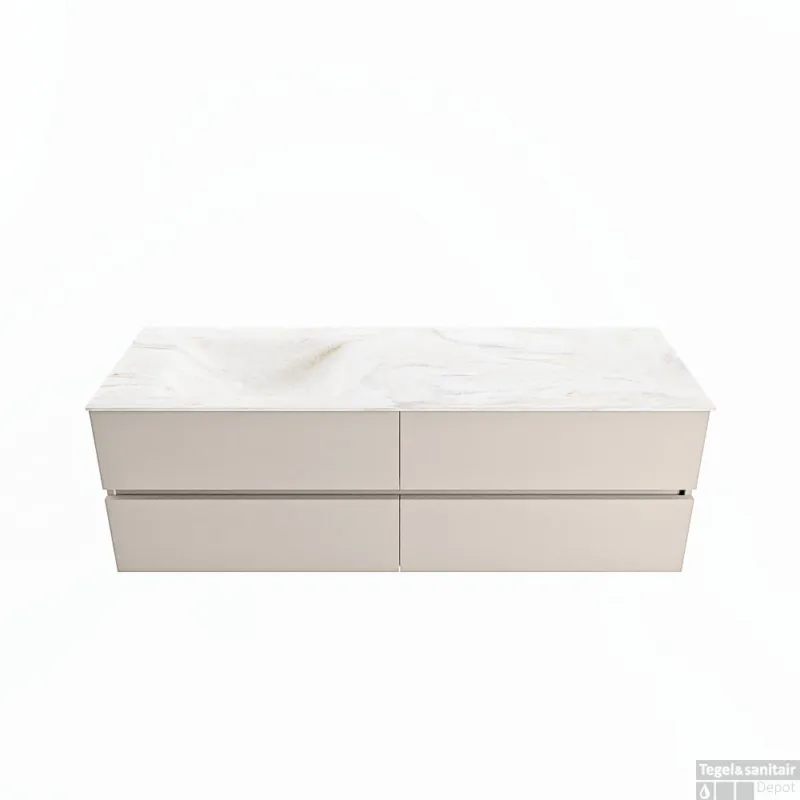 Direct Beschikbaar MONDIAZ VICA-DLUX 150cm badmeubel onderkast Linen 4 lades. Inbouw wastafel CLOUD links 1 kraangat, kleur Ostra.