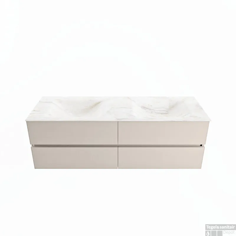 Weekendaanbieding MONDIAZ VICA-DLUX 150cm badmeubel onderkast Linen 4 lades. Inbouw wastafel CLOUD dubbel 2 kraangaten, kleur Ostra.