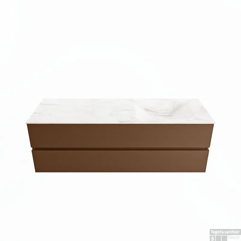 Koop Online MONDIAZ VICA-DLUX 150cm badmeubel onderkast Rust 2 lades. Inbouw wastafel CLOUD rechts 1 kraangat, kleur Ostra.