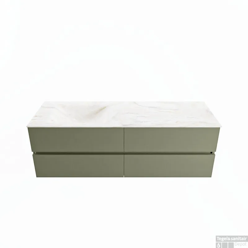MONDIAZ VICA-DLUX 150cm badmeubel onderkast Army 4 lades. Inbouw wastafel CLOUD links 1 kraangat, kleur Ostra. Gratis Retour
