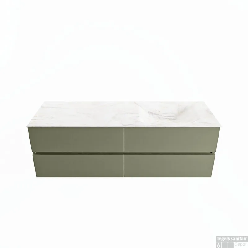 Koop Online MONDIAZ VICA-DLUX 150cm badmeubel onderkast Army 4 lades. Inbouw wastafel CLOUD rechts 1 kraangat, kleur Ostra.