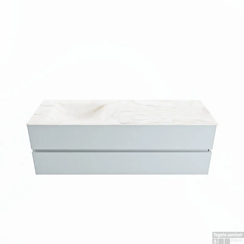 Hoge Kwaliteit MONDIAZ VICA-DLUX 150cm badmeubel onderkast Clay 2 lades. Inbouw wastafel CLOUD links zonder kraangat, kleur Ostra.