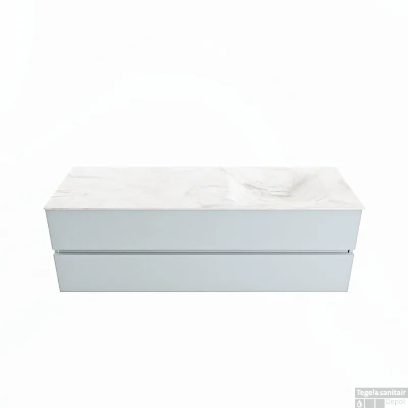 Laatste Versie MONDIAZ VICA-DLUX 150cm badmeubel onderkast Clay 2 lades. Inbouw wastafel CLOUD rechts 1 kraangat, kleur Ostra.