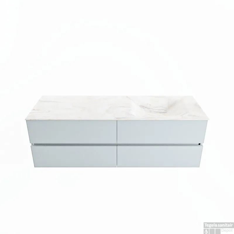 Speciale Aanbieding MONDIAZ VICA-DLUX 150cm badmeubel onderkast Clay 4 lades. Inbouw wastafel CLOUD rechts 1 kraangat, kleur Ostra.