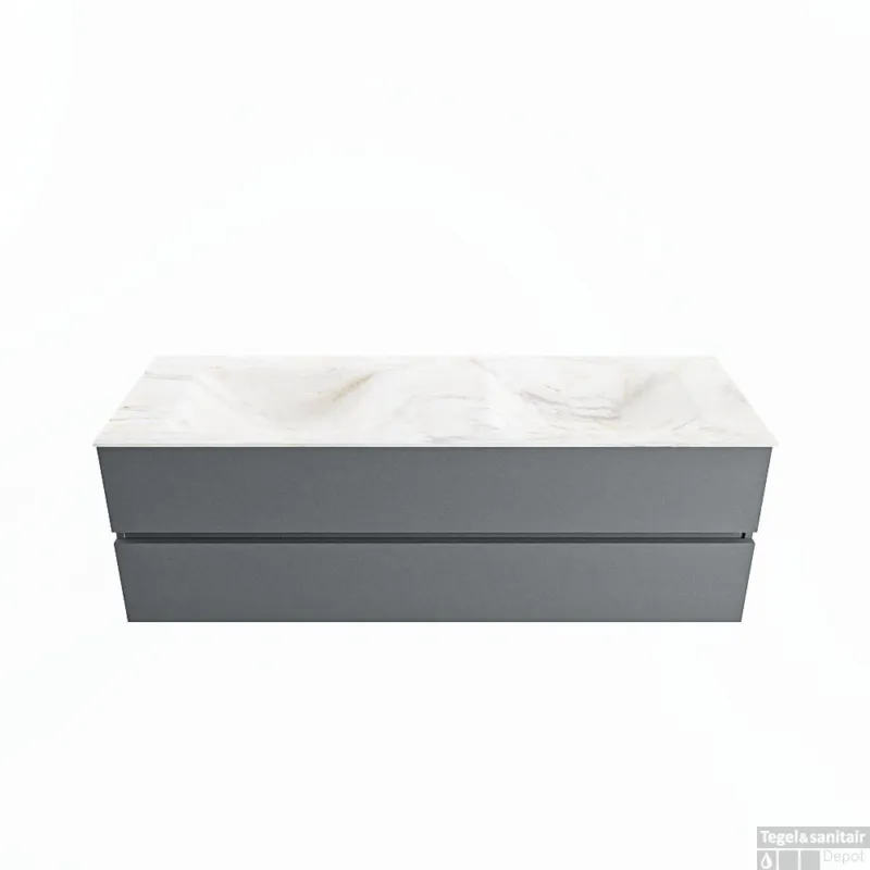 Laatste Versie MONDIAZ VICA-DLUX 150cm badmeubel onderkast Plata 2 lades. Inbouw wastafel CLOUD dubbel zonder kraangat, kleur Ostra.