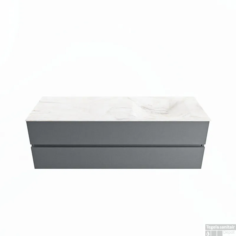 Lage Prijs MONDIAZ VICA-DLUX 150cm badmeubel onderkast Plata 2 lades. Inbouw wastafel CLOUD rechts 1 kraangat, kleur Ostra.