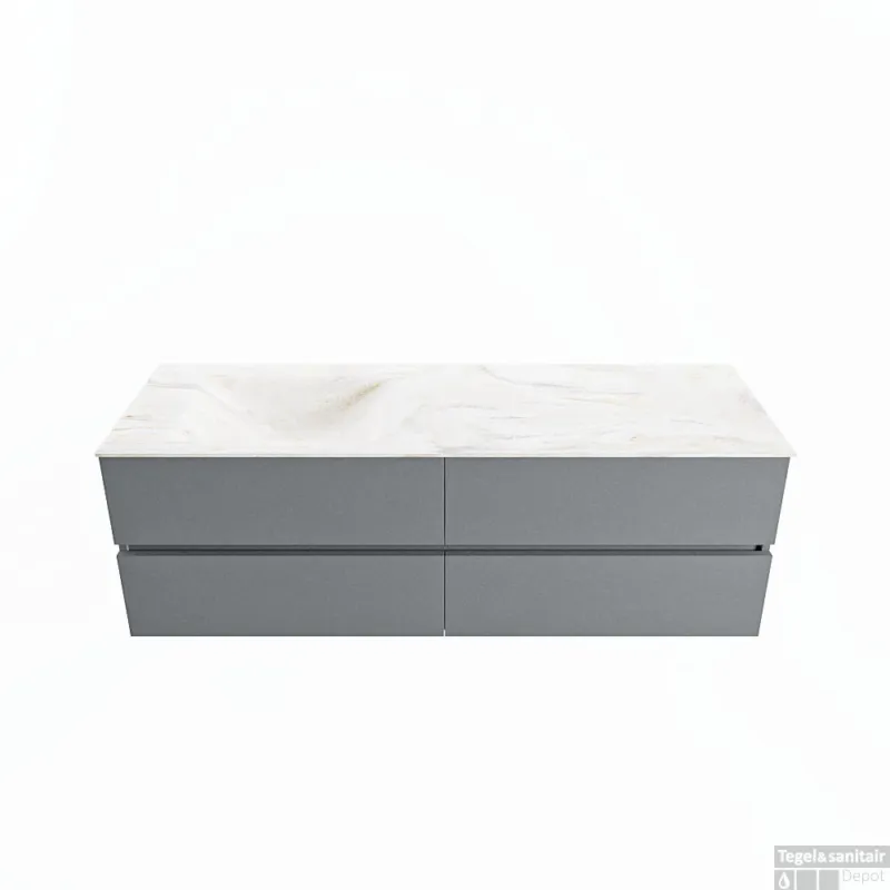 Aanbieding MONDIAZ VICA-DLUX 150cm badmeubel onderkast Plata 4 lades. Inbouw wastafel CLOUD links 1 kraangat, kleur Ostra.